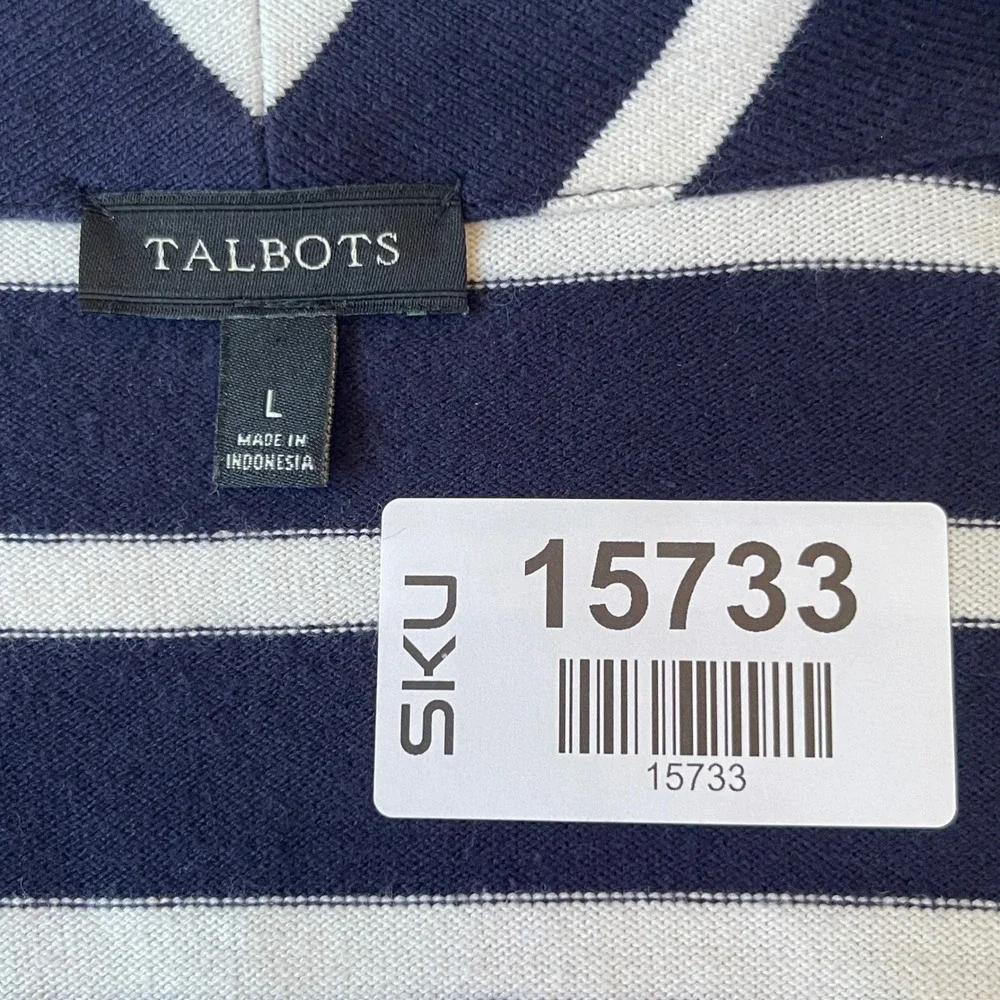 Talbots Womens Navy Blue White Striped Cotton Knit Moto Jacket Size L ID004875 - Picture 7 of 8